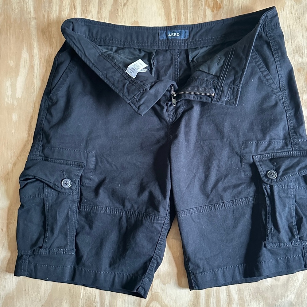 Aero Men's Adult Casual 6 Pockets Black Cargo Shorts